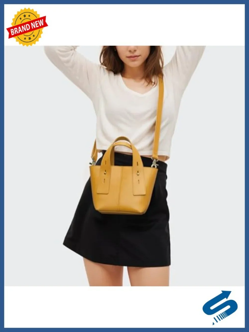 Full Grain Leather Mini Crossbody Top Handle Satchel Bag with Adjustable Strap